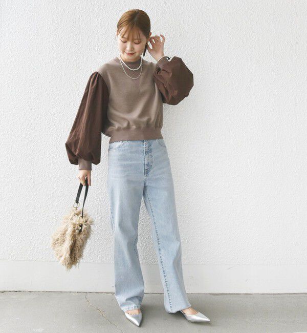 SHIPS for women「【WEB限定】〈手洗い可能〉エア ダンボール 布帛 コンビ プルオーバー」|スウェット・ジャージ|