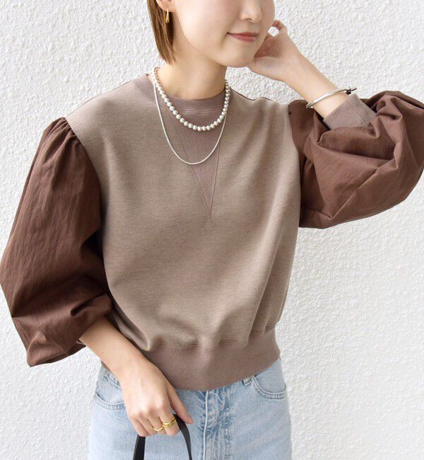 SHIPS for women「【WEB限定】〈手洗い可能〉エア ダンボール 布帛 コンビ プルオーバー」|スウェット・ジャージ|