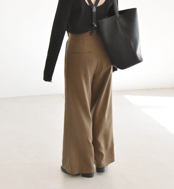 quaranciel「quaranciel:〈洗濯機可能〉チェック サスペンダー付 タック ワイド パンツ」|スラックス|