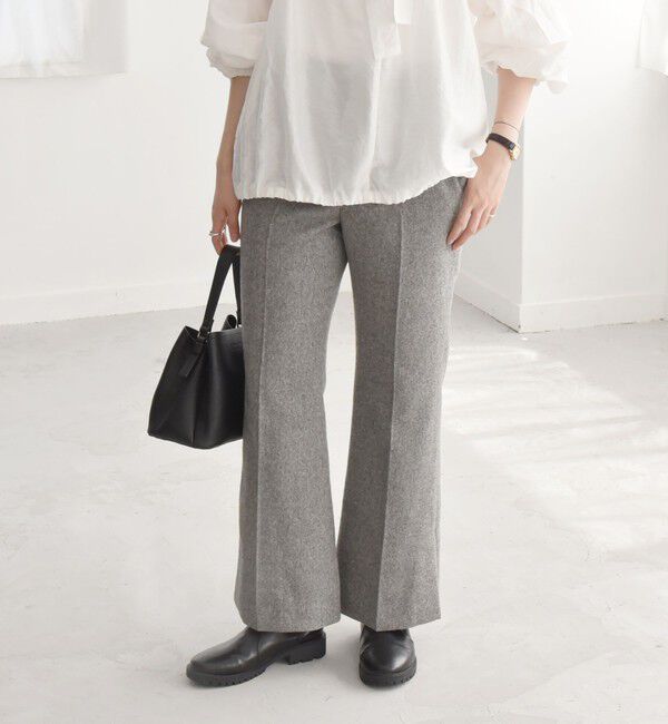 quaranciel「quaranciel:〈洗濯機可能〉ポリエステル サージ セミ フレア パンツ」|その他|グレー