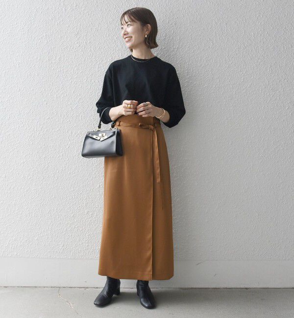 SHIPS any「SHIPS any:〈手洗い可能〉サテン ラップデザイン ロング タイト スカート」|タイト|