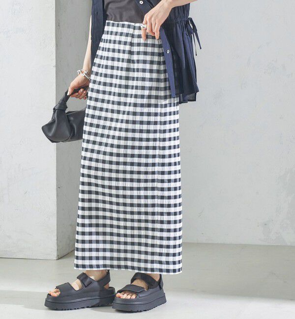 SHIPS for women「〈手洗い可能〉ギンガム チェック タイト スカート」|スカート|ブラック