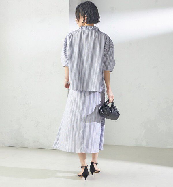 SHIPS for women「〈手洗い可能〉ストライプ フリル ネック リボン 半袖 ブラウス」|シャツ・ブラウス|