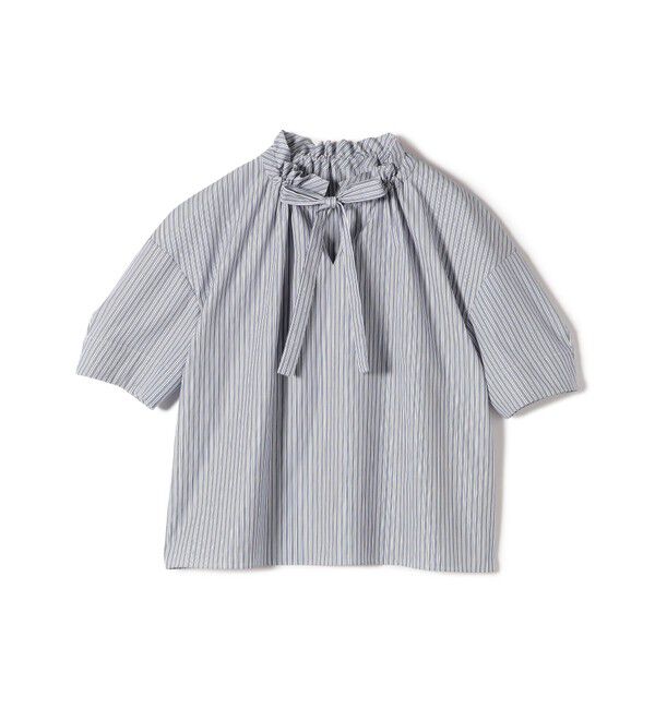 SHIPS for women「〈手洗い可能〉ストライプ フリル ネック リボン 半袖 ブラウス」|シャツ・ブラウス|
