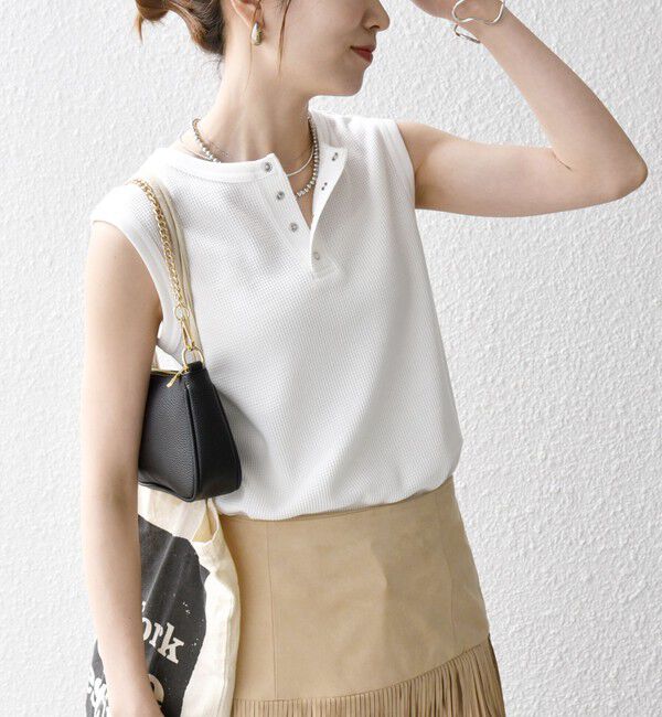 SHIPS any「《一部追加予約》SHIPS any:〈洗濯機可能〉ワッフル ヘンリーネック 2WAY ノースリーブ TEE」|タンクトップ|