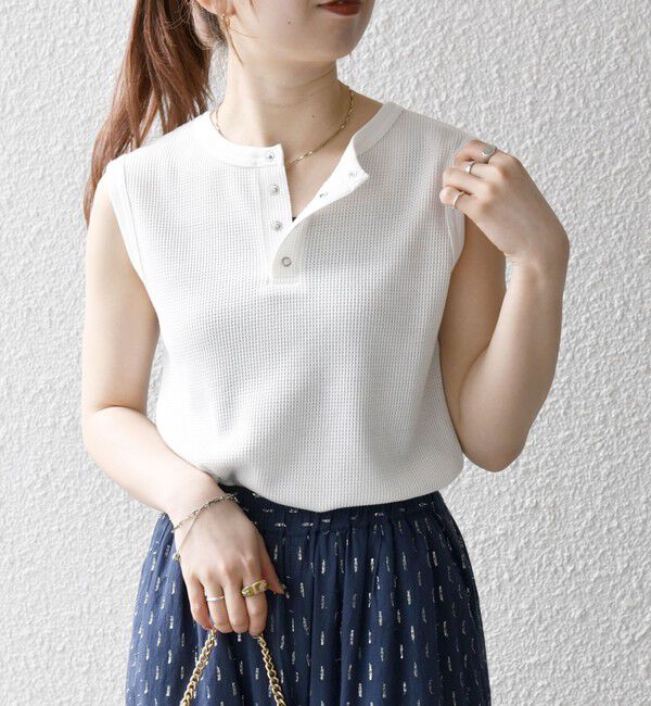 SHIPS any「《一部追加予約》SHIPS any:〈洗濯機可能〉ワッフル ヘンリーネック 2WAY ノースリーブ TEE」|タンクトップ|