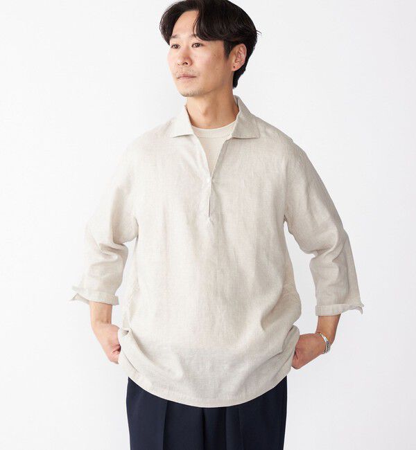 SHIPS「SHIPS: フレックスリネン 7スリーブ カプリ シャツ」|シャツ・ブラウス|ベージュ
