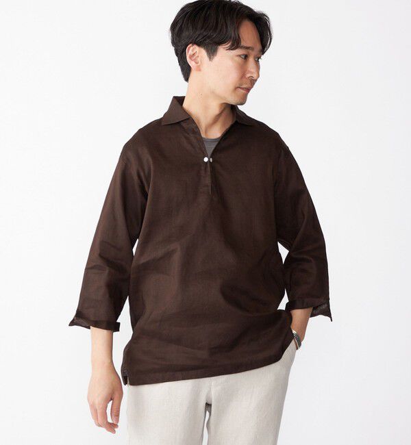 SHIPS「SHIPS: フレックスリネン 7スリーブ カプリ シャツ」|シャツ・ブラウス|ブラウン