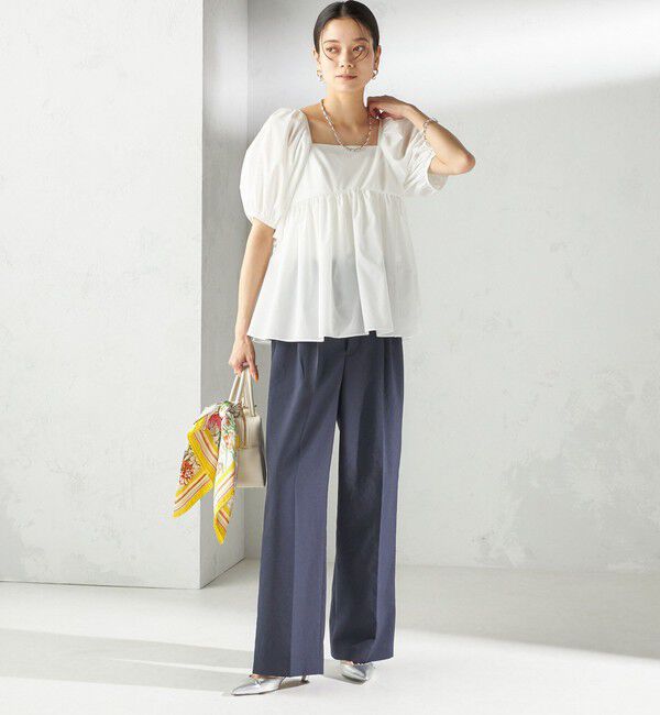 SHIPS for women「〈手洗い可能〉ストレッチ タフタ ウエスト ギャザー ブラウス」|シャツ・ブラウス|