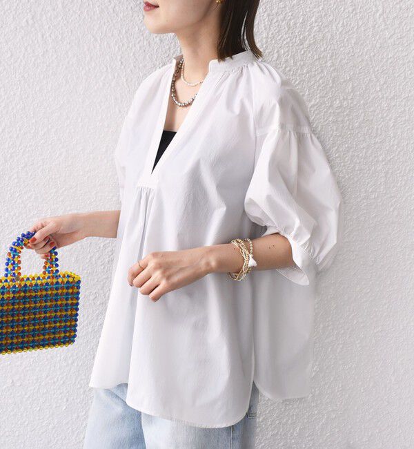 SHIPS for women「〈接触冷感 / 撥水加工〉TEX BRID(R)タフタ スキッパー 5分袖 ブラウス」|シャツ・ブラウス|