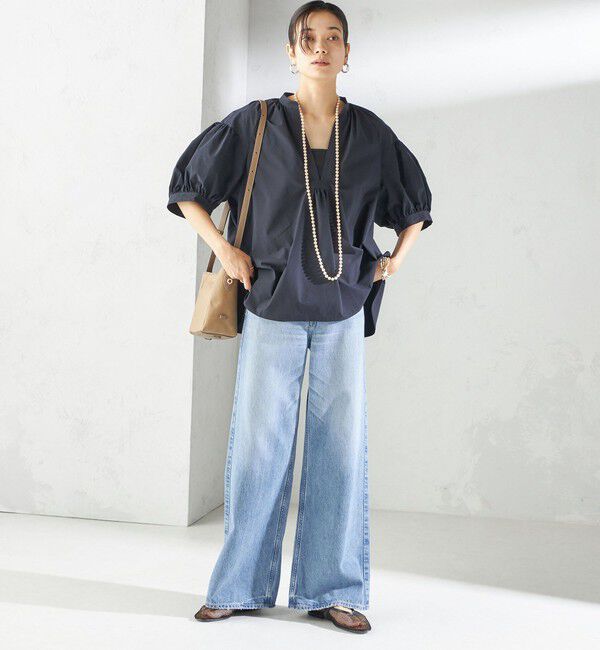 SHIPS for women「〈接触冷感 / 撥水加工〉TEX BRID(R)タフタ スキッパー 5分袖 ブラウス」|シャツ・ブラウス|