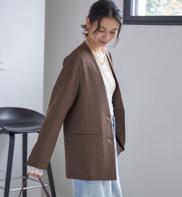 SHIPS for women「〈手洗い可能〉TUMUGITO(R) シャーク ツイード カラーレス ジャケット」|ノーカラージャケット|