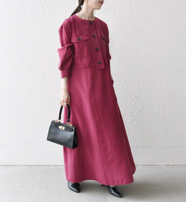 SHIPS any「SHIPS any:〈洗濯機可能〉ピーチスキン クルーネック ポケット フレア ワンピース」|ワンピース|