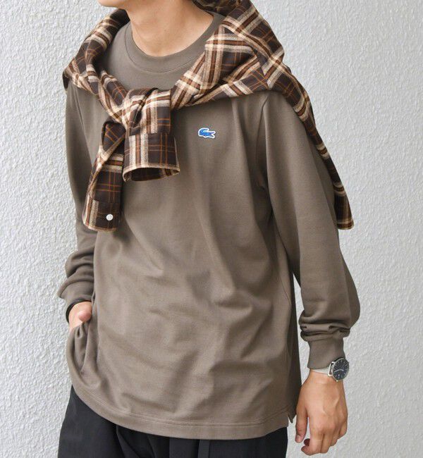 SHIPS any「【SHIPS any別注】LACOSTE: ワンポイント ピケ クルーネック Tシャツ 25AW (ロンT)◇」|Tシャツ・カットソー|カーキ