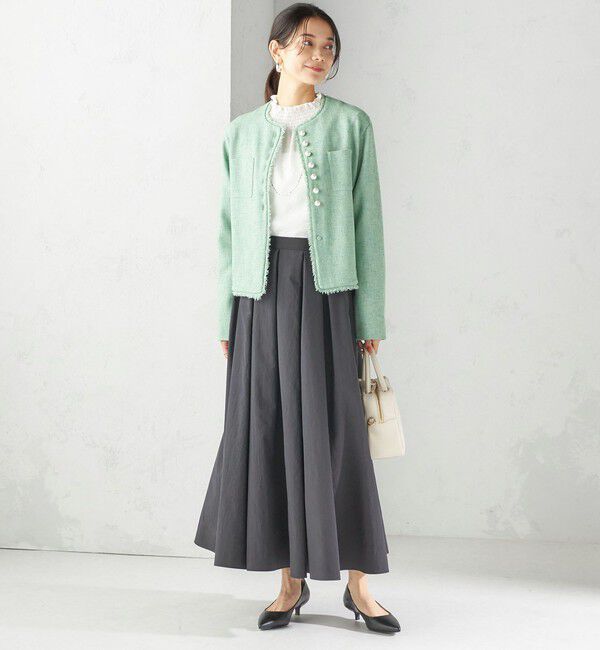 SHIPS for women「〈手洗い可能〉ストレッチ ツイード パール ボタン ジャケット」|ノーカラージャケット|