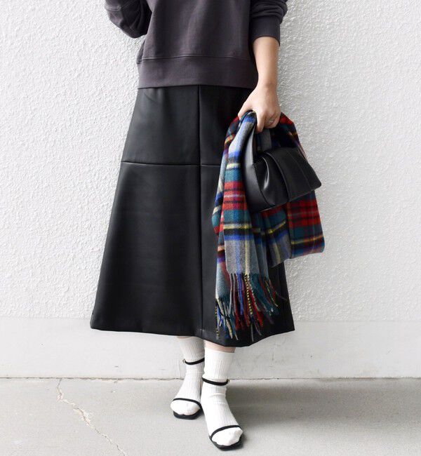 SHIPS for women「〈手洗い可能〉合成皮革 ウエスト ゴム スカート」|スカート|ブラック