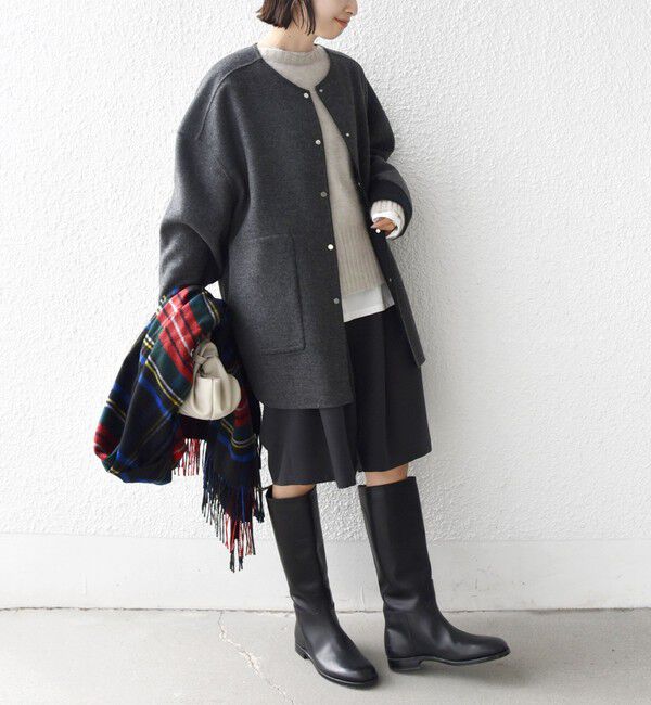 SHIPS for women「セミ 梳毛 配色 リバー ノーカラー コート」|ノーカラーコート|