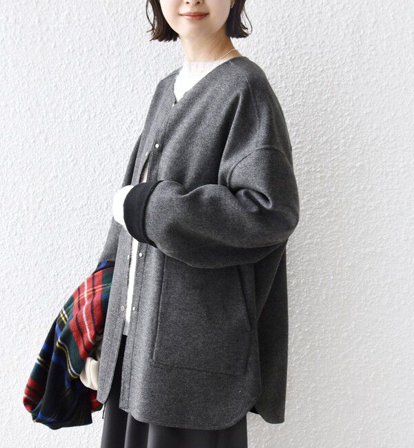 SHIPS for women「セミ 梳毛 配色 リバー ノーカラー コート」|ノーカラーコート|