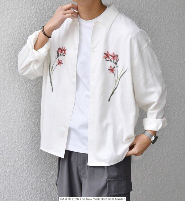 SHIPS any「【SHIPS any別注】NYBG: フラワー ロゴ 刺繍 リラックス リネン ミックス シャツ◆」|シャツ・ブラウス|ホワイト