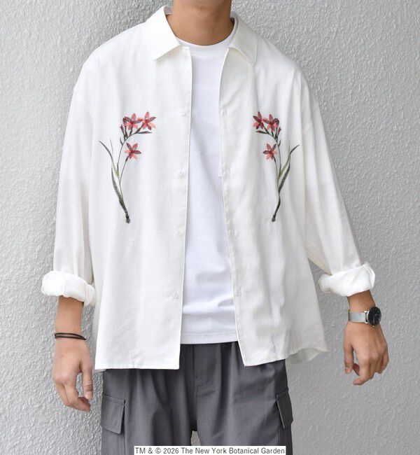 SHIPS any「【SHIPS any別注】NYBG: フラワー ロゴ 刺繍 リラックス リネン ミックス シャツ◆」|シャツ・ブラウス|