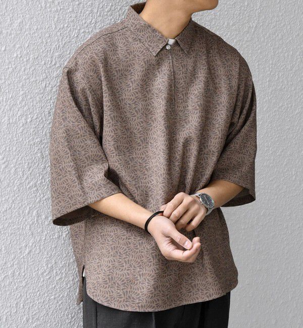 SHIPS any「SHIPS any:〈UVカット〉FUTURE LINEN CANVAS リネンライク スキッパー プルオーバーシャツ◇」|シャツ・ブラウス|ブラウン系その他