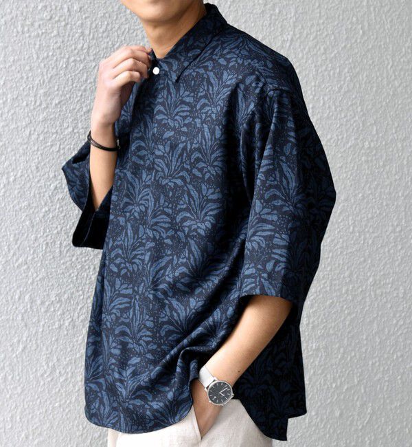 SHIPS any「SHIPS any:〈UVカット〉FUTURE LINEN CANVAS リネンライク スキッパー プルオーバーシャツ◇」|シャツ・ブラウス|ダークブルー