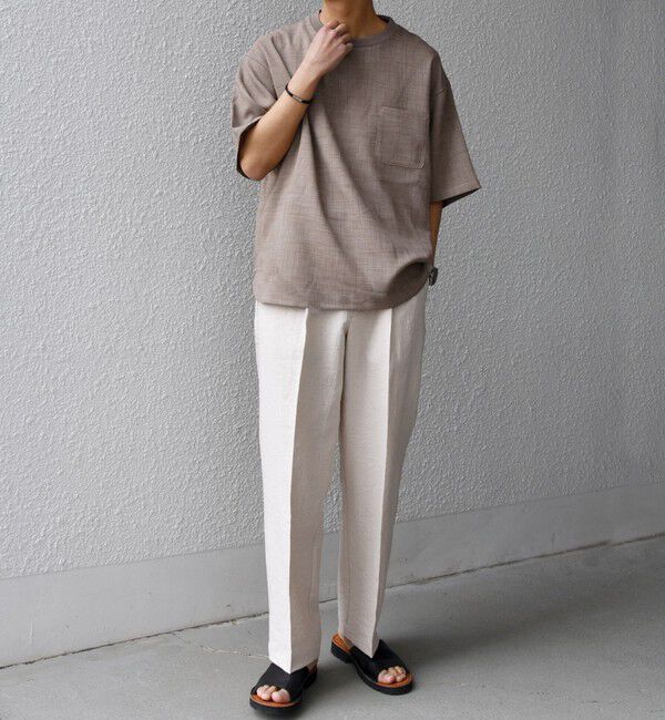 SHIPS any「SHIPS any:〈UVカット〉FUTURE LINEN CANVAS リネンライク デザイン リブ ポケット Tシャツ◇」|Tシャツ・カットソー|