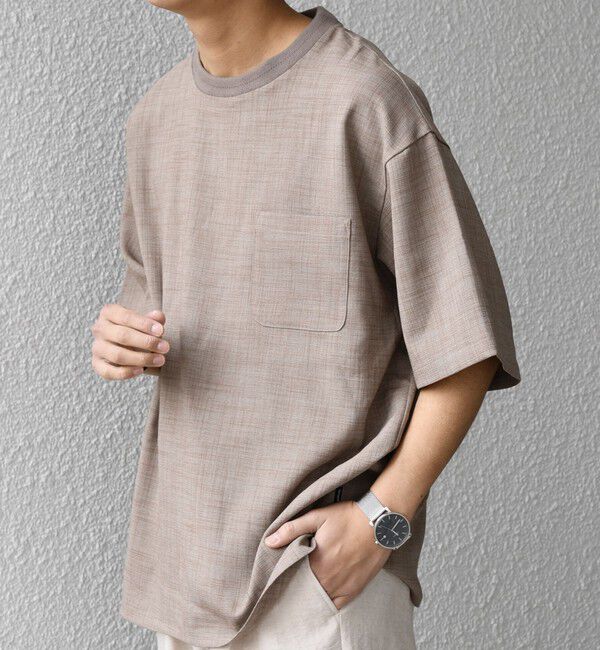 SHIPS any「SHIPS any:〈UVカット〉FUTURE LINEN CANVAS リネンライク デザイン リブ ポケット Tシャツ◇」|Tシャツ・カットソー|