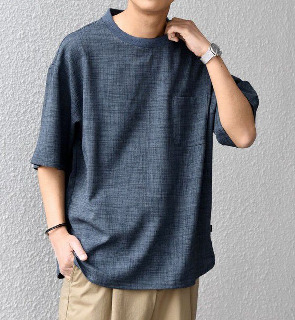SHIPS any「SHIPS any:〈UVカット〉FUTURE LINEN CANVAS リネンライク デザイン リブ ポケット Tシャツ◇」|Tシャツ・カットソー|