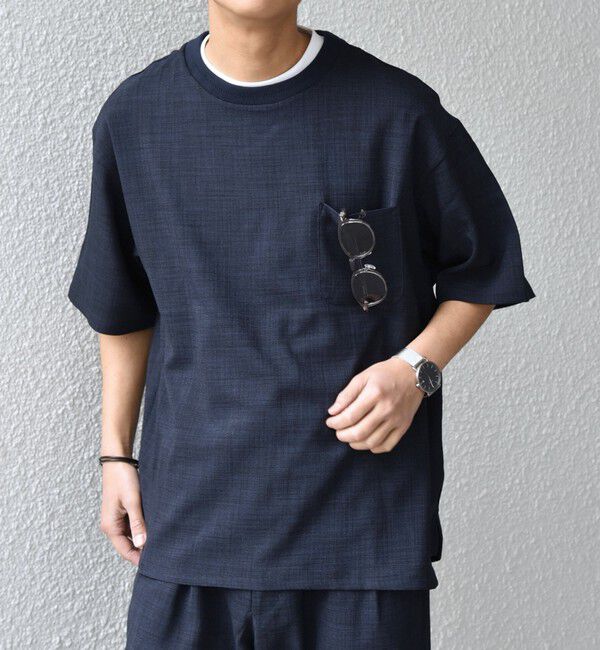 SHIPS any「SHIPS any:〈UVカット〉FUTURE LINEN CANVAS リネンライク デザイン リブ ポケット Tシャツ◇」|Tシャツ・カットソー|