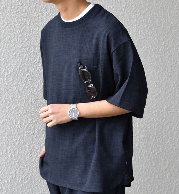 SHIPS any「SHIPS any:〈UVカット〉FUTURE LINEN CANVAS リネンライク デザイン リブ ポケット Tシャツ◇」|Tシャツ・カットソー|