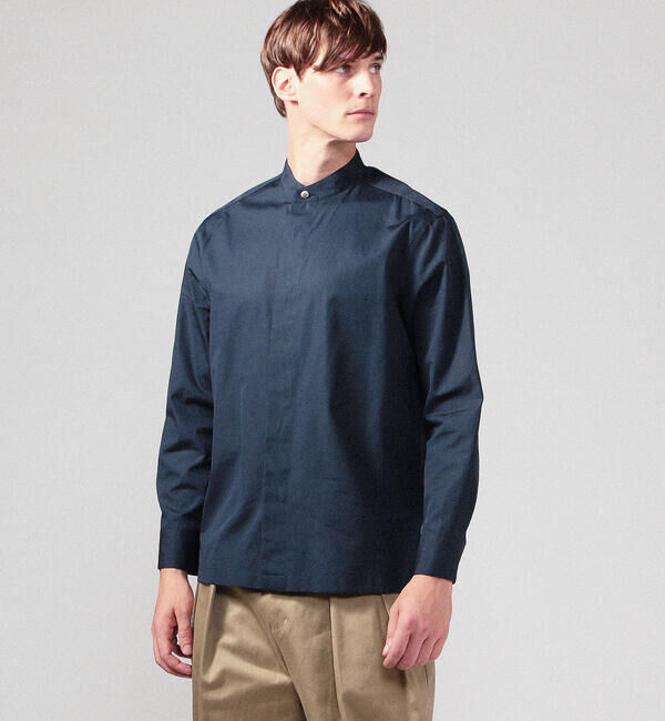 CABaN「CABaN コットンタイプライター バンドカラーシャツ」|シャツ・ブラウス|69 ネイビー