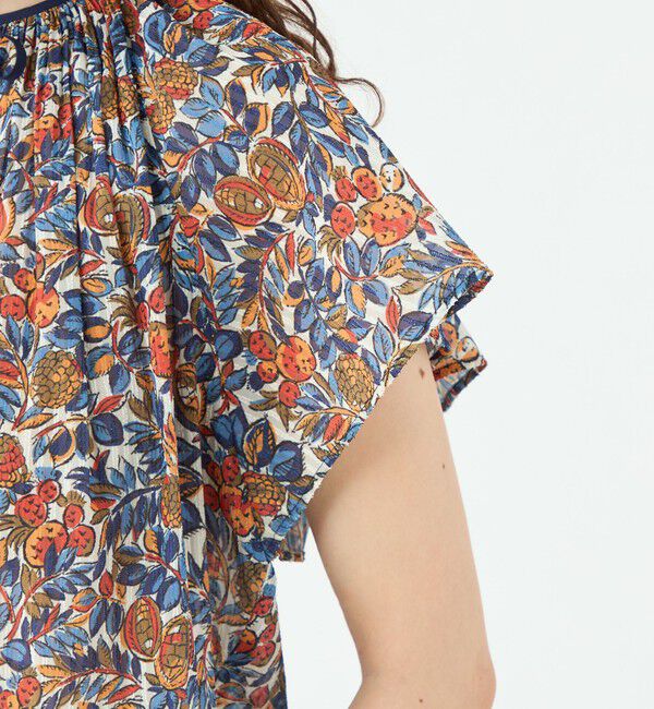 SOULEIADO「ポリエステルプリント ギャザーフレアブラウス」|シャツ・ブラウス|