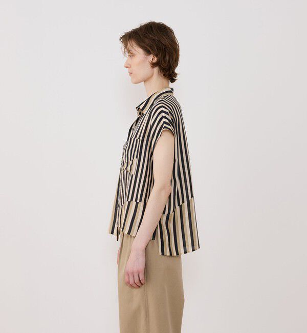 GALERIE VIE「シルクハブタエストライププリント アシンメトリーヘムシャツ」|シャツ・ブラウス|