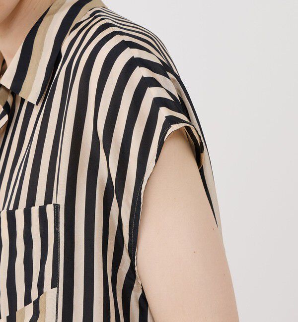 GALERIE VIE「シルクハブタエストライププリント アシンメトリーヘムシャツ」|シャツ・ブラウス|