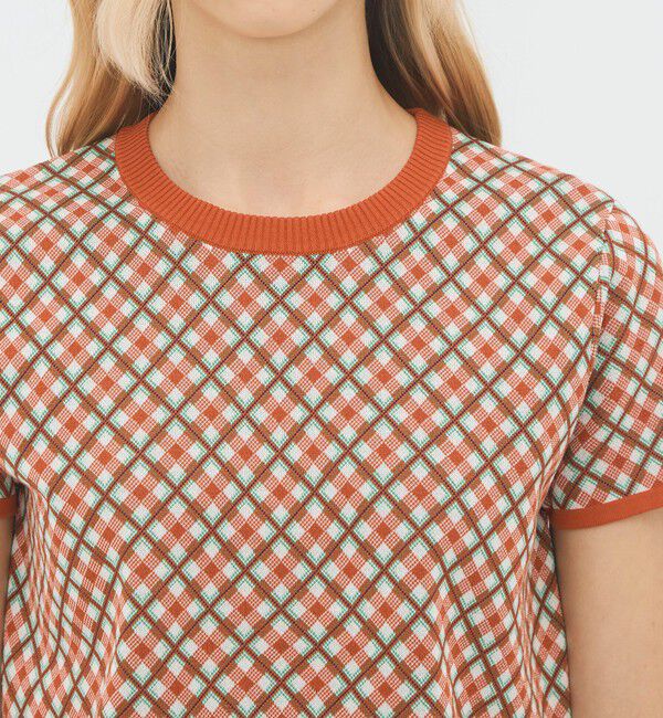 CABaN「コットンポリエステル チェックジャカード ショートスリーブプルオーバー」|ニット・セーター|