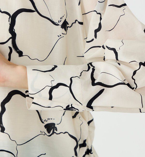 Ballsey「ドローイングフラワープリント サイドギャザーブラウス」|シャツ・ブラウス|