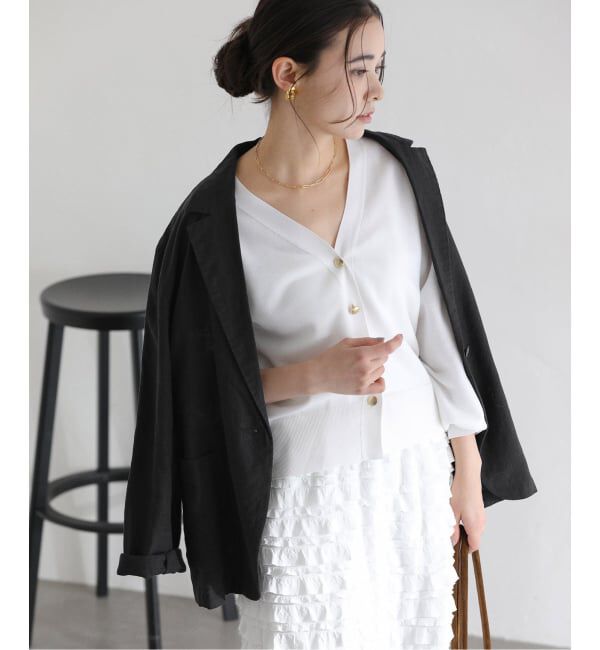  「【洗える】ウォッシャブルリネン混ジャケット」|テーラードジャケット|