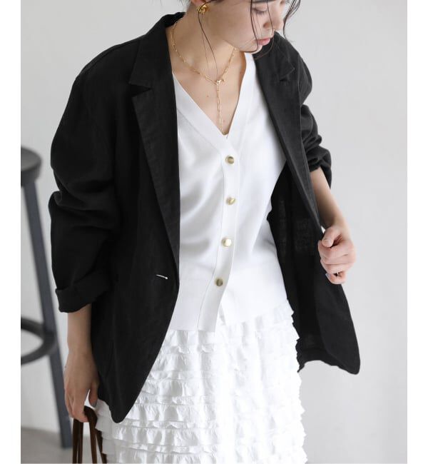  「【洗える】ウォッシャブルリネン混ジャケット」|テーラードジャケット|