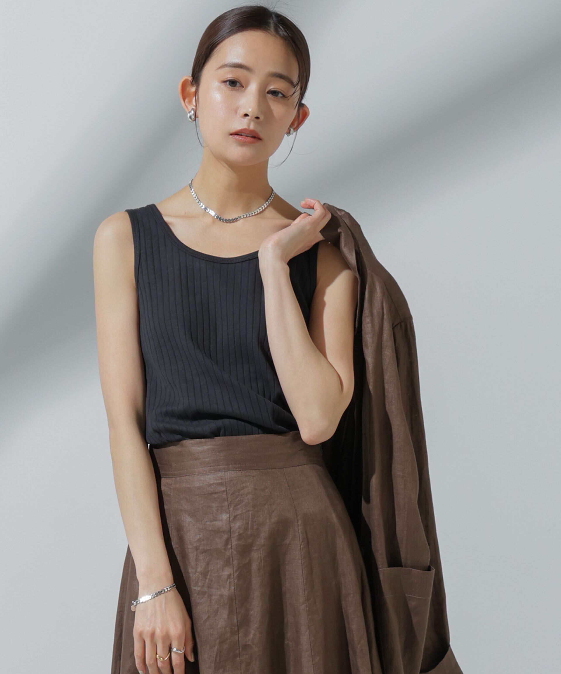 nano･universe「Anti Soaked(R) 汗染み防止 リブタンクトップ」|タンクトップ|ブラック