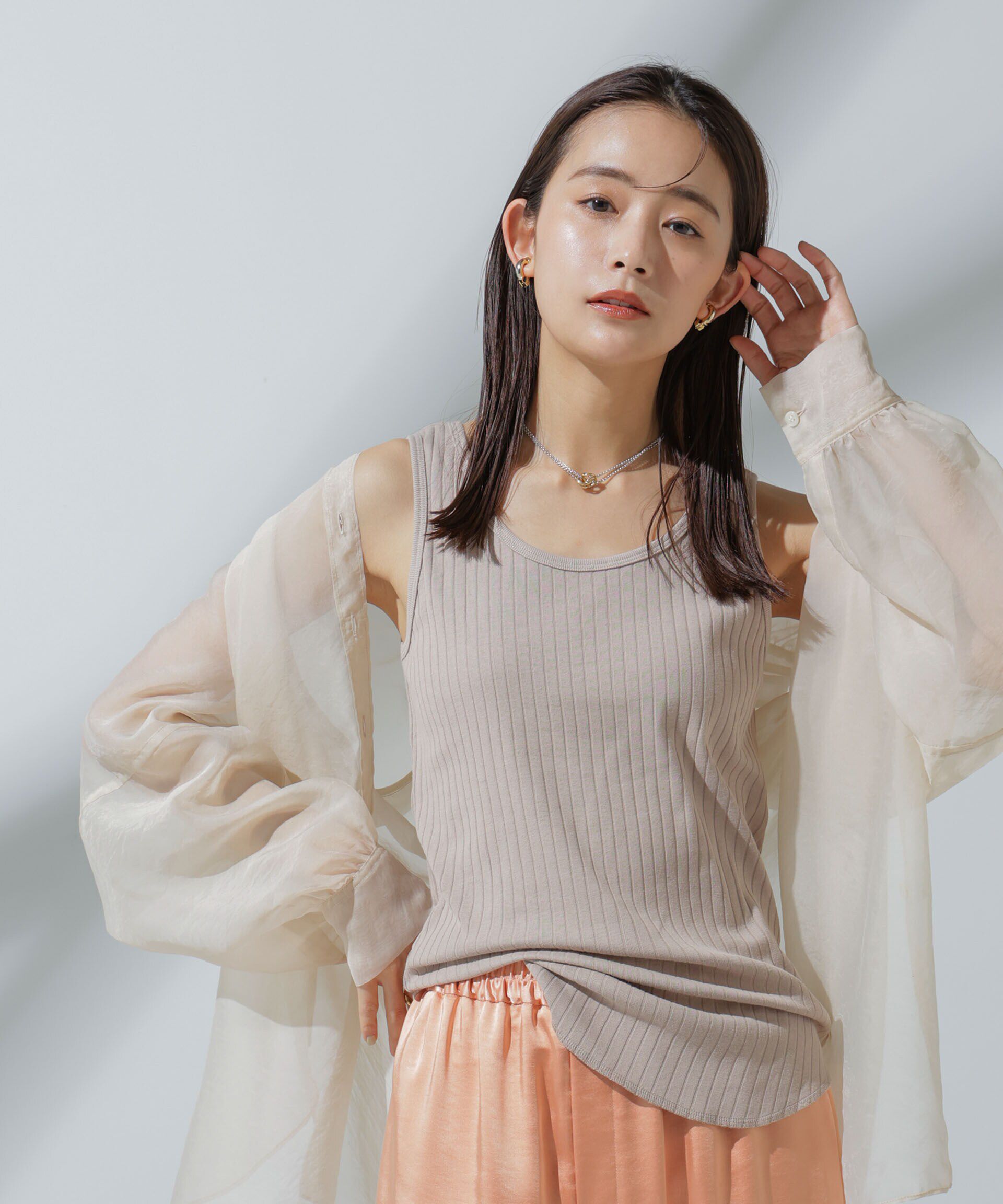 nano･universe「Anti Soaked(R) 汗染み防止 リブタンクトップ」|タンクトップ|グレージュ3