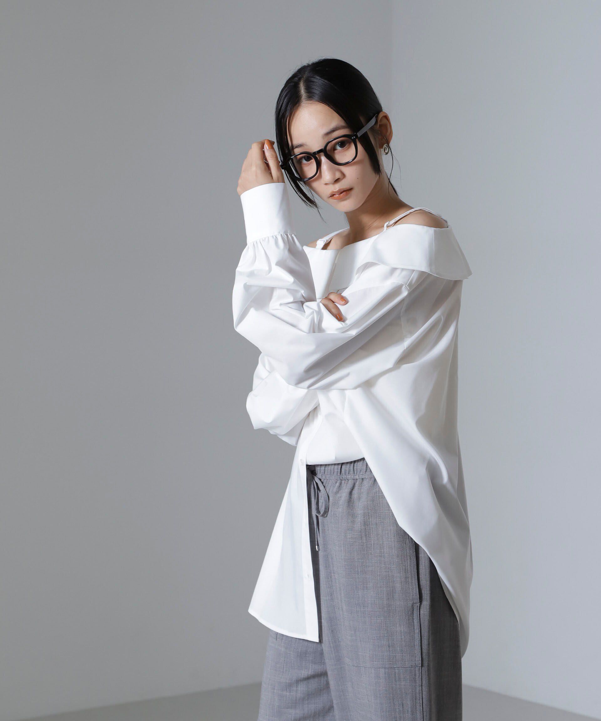 nano･universe「オフショルダーデザインシャツ」|シャツ・ブラウス|ホワイト