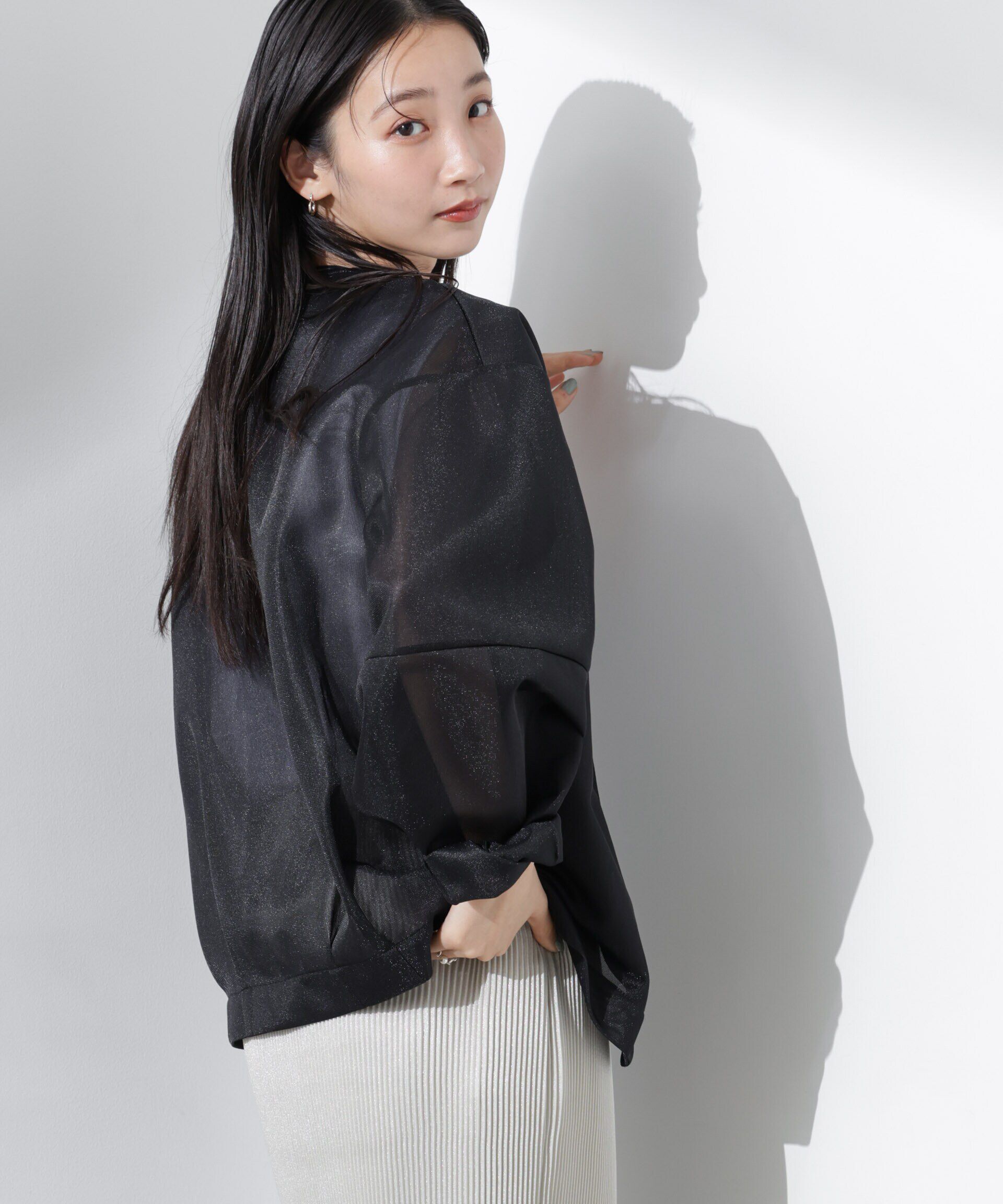 nano･universe「シアーダンボールカットノーカラーZIPupジャケット」|テーラードジャケット|