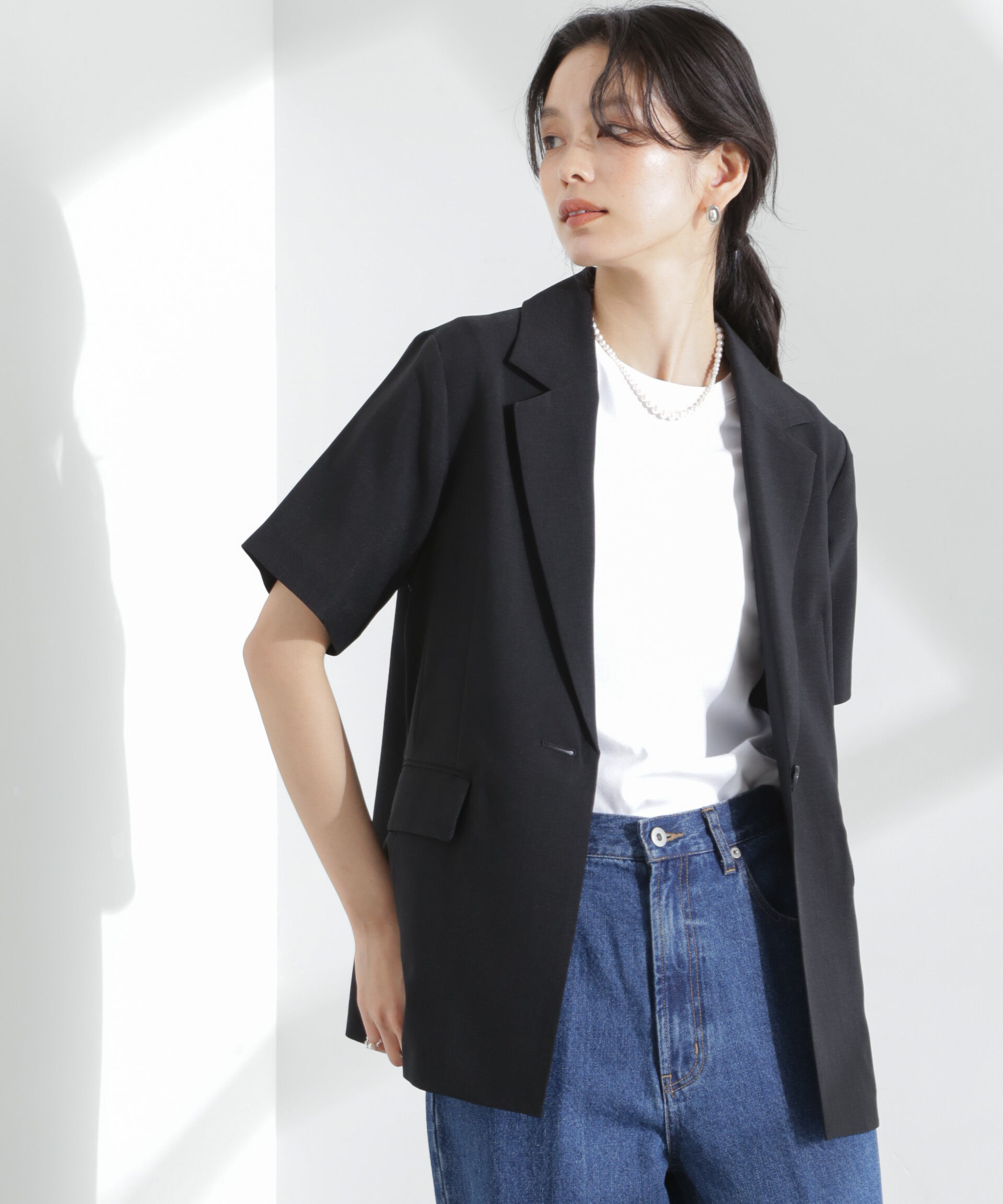 nano･universe「メランジドライ 半袖テーラードジャケット(セットアップ可)」|テーラードジャケット|