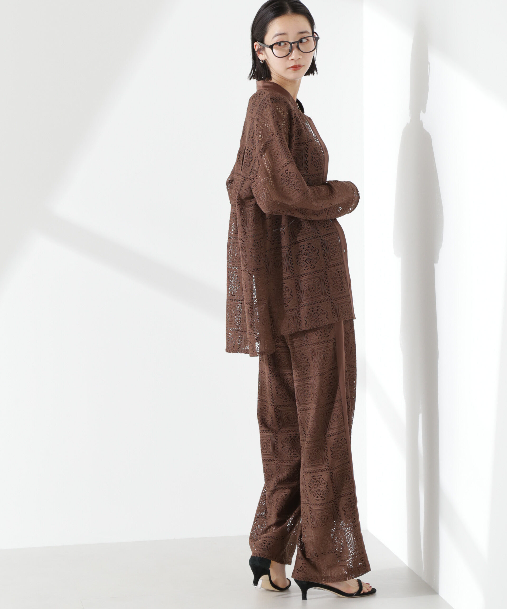 nano･universe「バンドカラーレースシャツ (セットアップ可)」|シャツ・ブラウス|