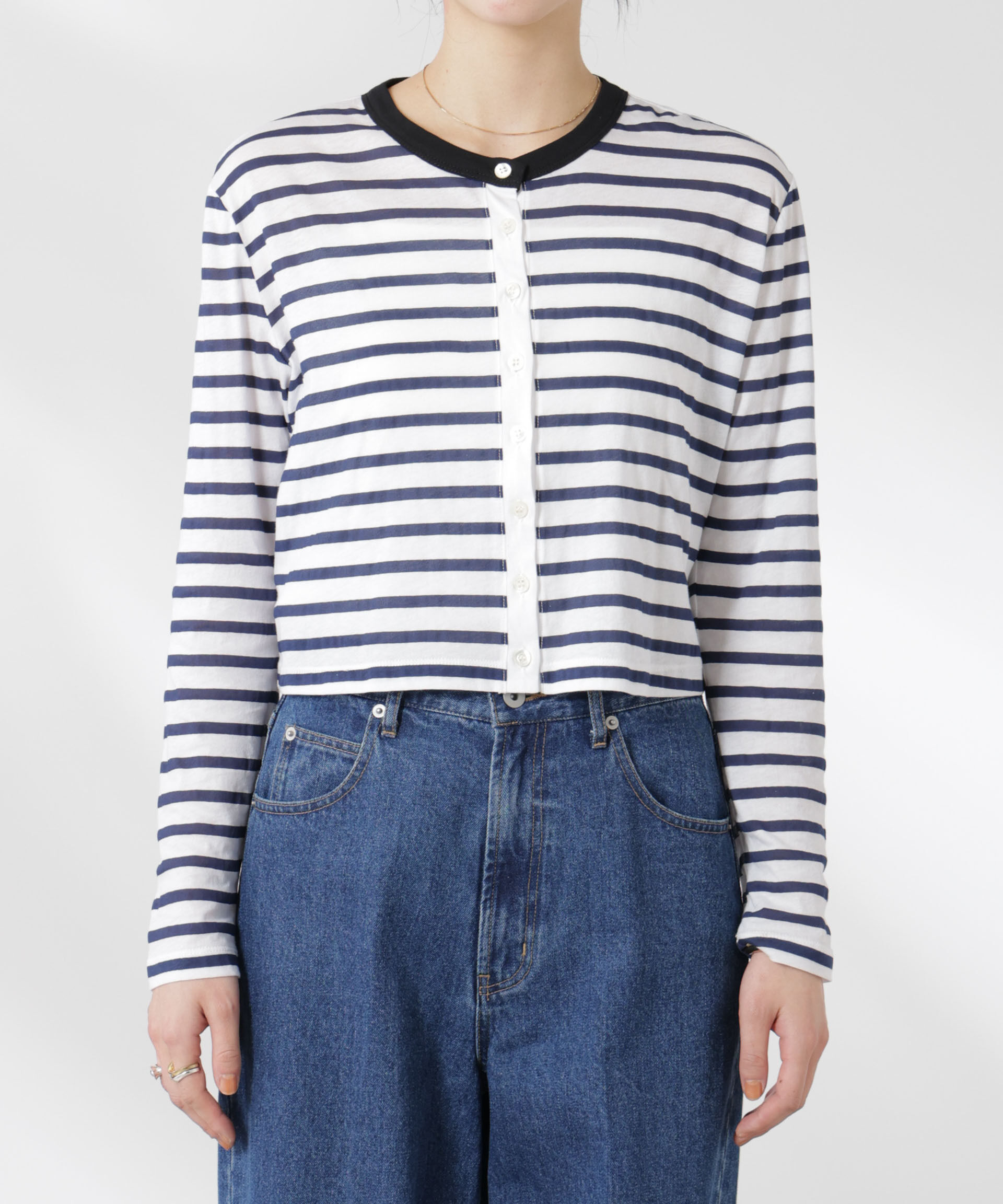 nano･universe「ボーダーシアーコットンカーディガン」|Tシャツ・カットソー|