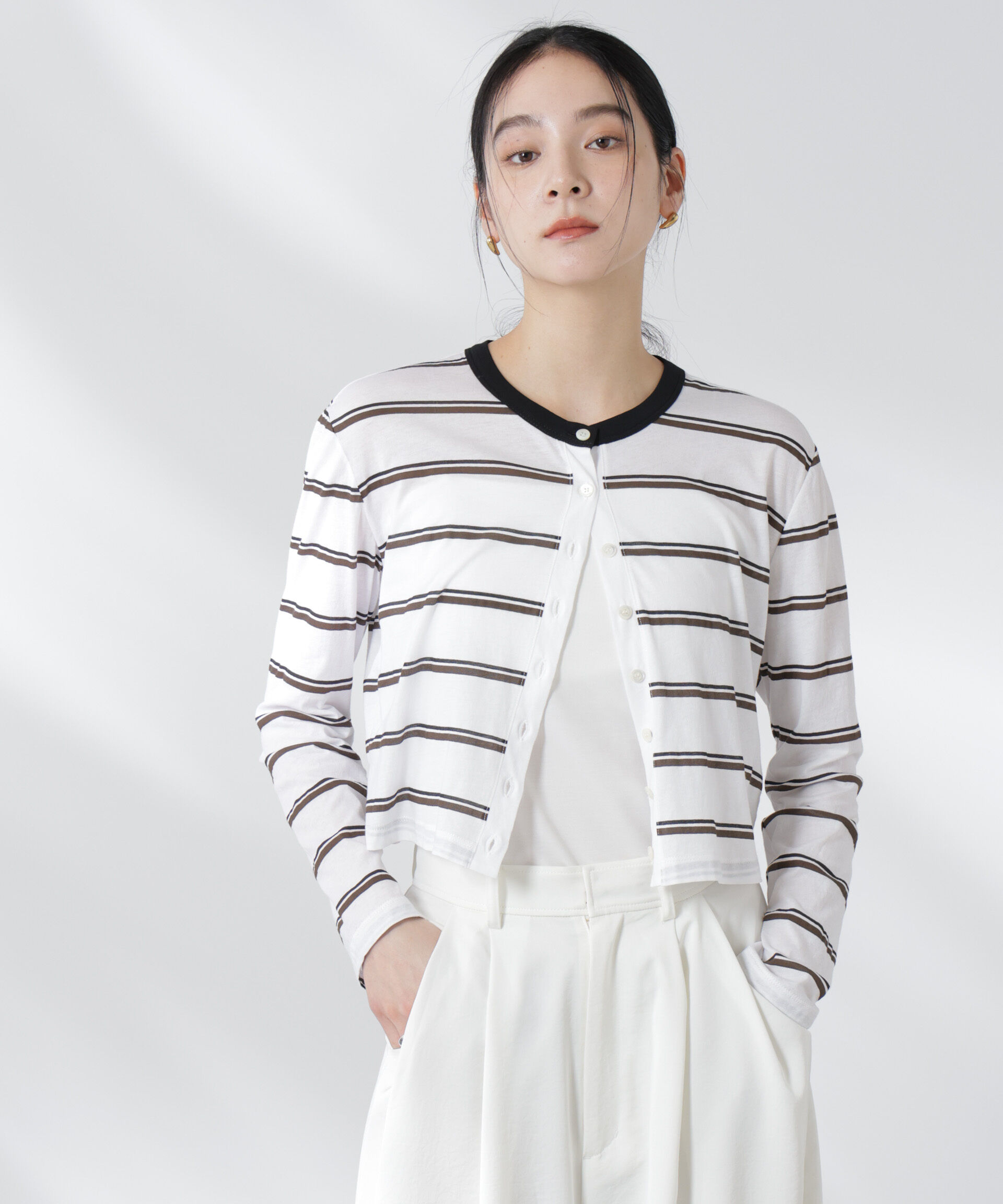 nano･universe「ボーダーシアーコットンカーディガン」|Tシャツ・カットソー|