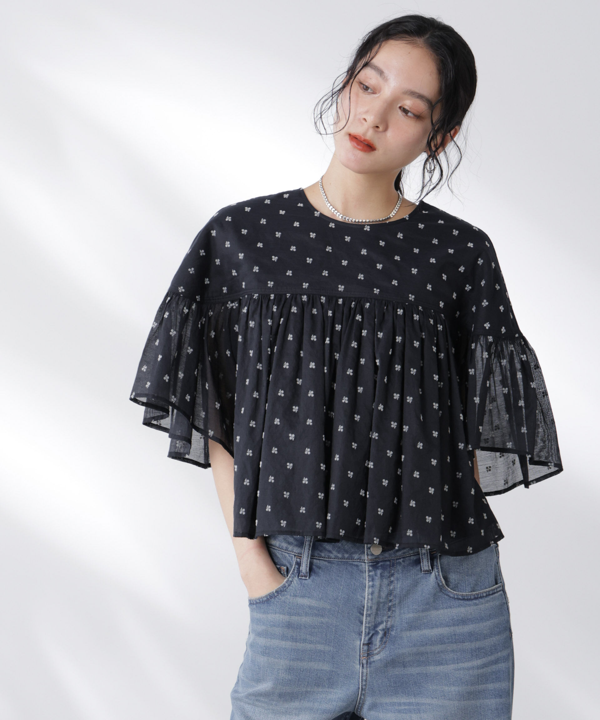 nano･universe「made in india コットンフロッキーフラワーブラウス」|シャツ・ブラウス|