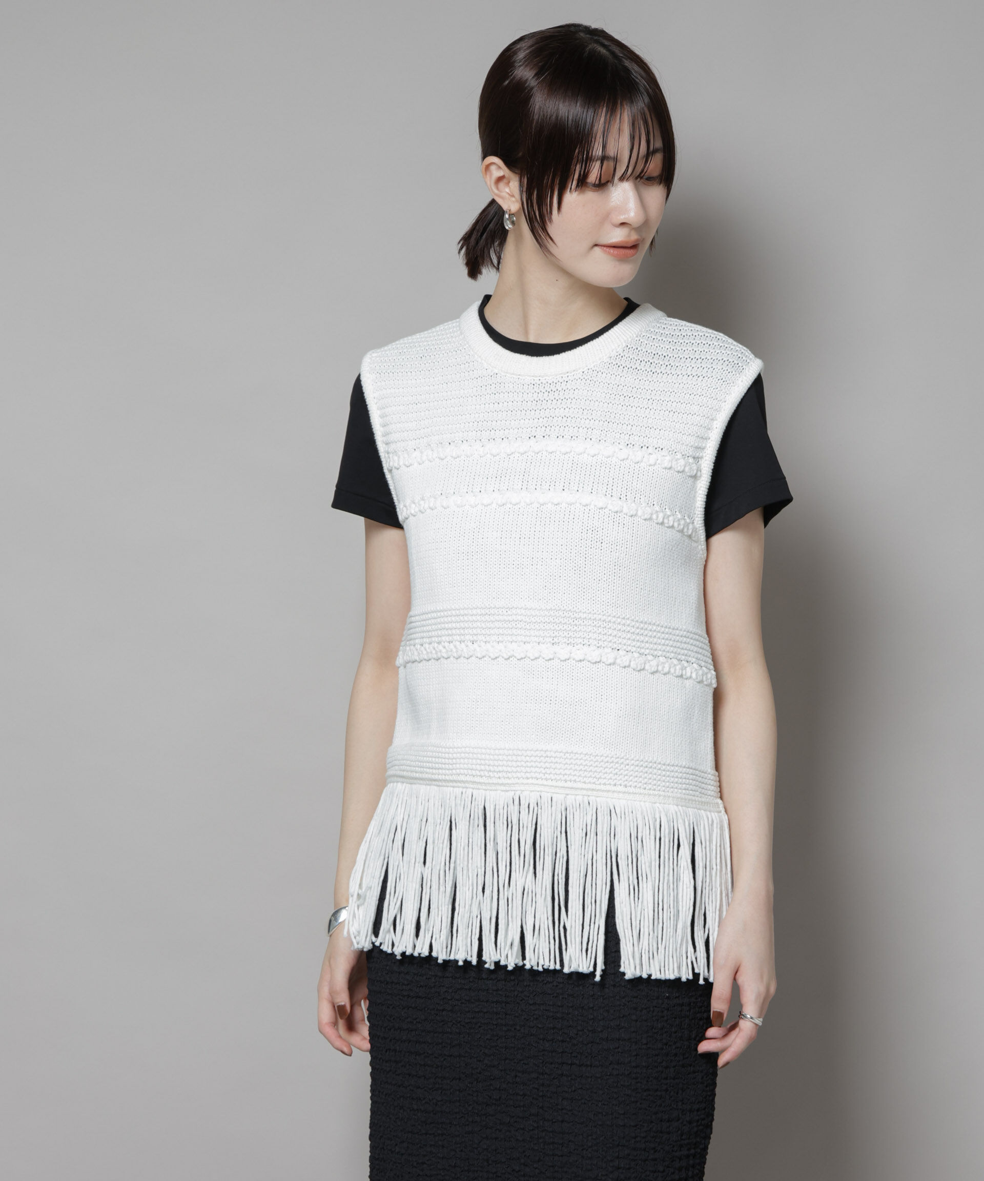 nano･universe「リリヤーンフリンジニットベスト」|ニット・セーター|