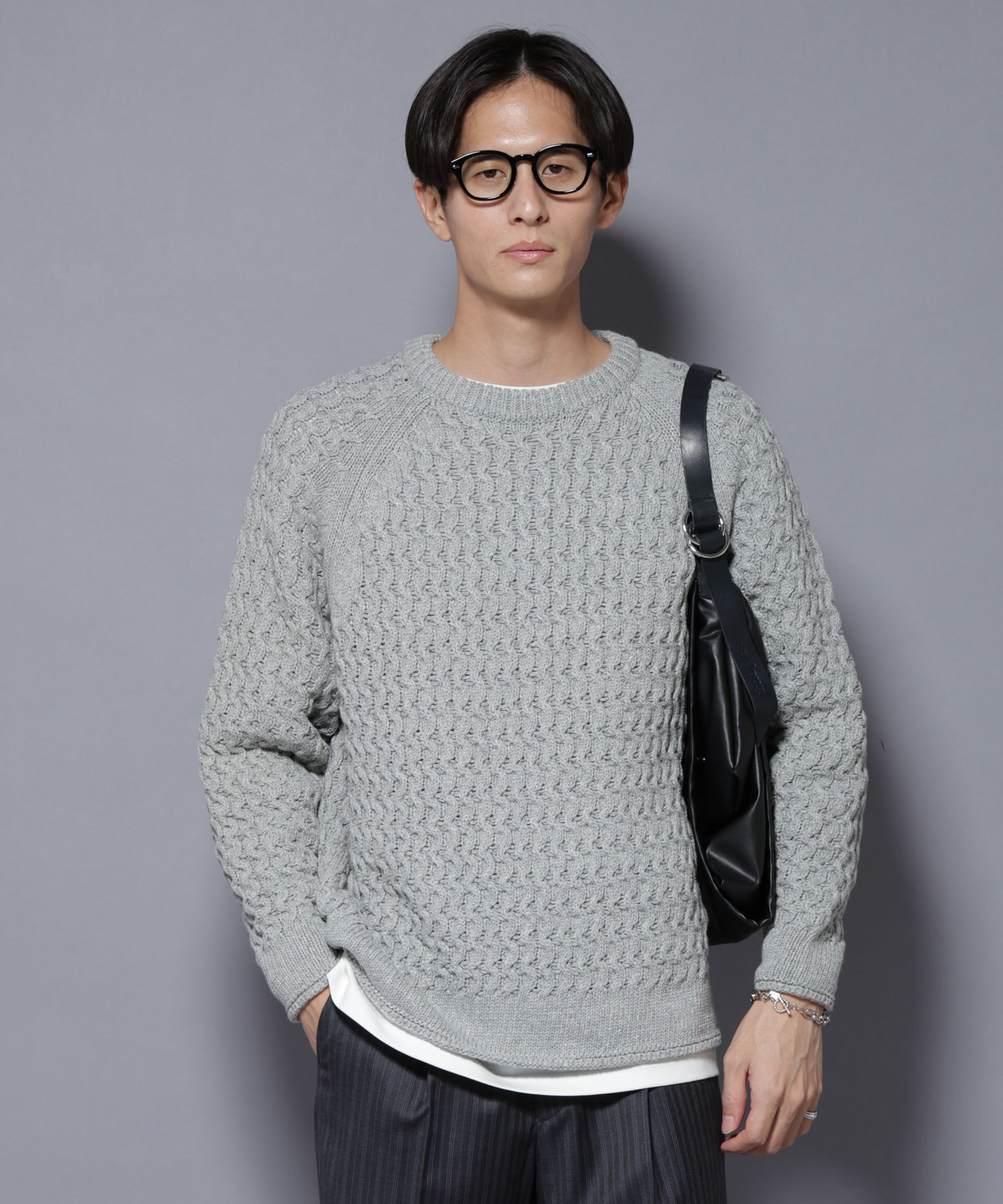 nano･universe「ヴァーグケーブルラグランニット」|ニット・セーター|グレー
